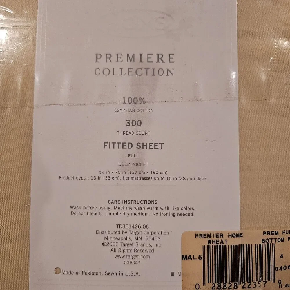 Target Home Premiere Collection Full Fitted Bed Sheet Egyptian Cotton Wheat